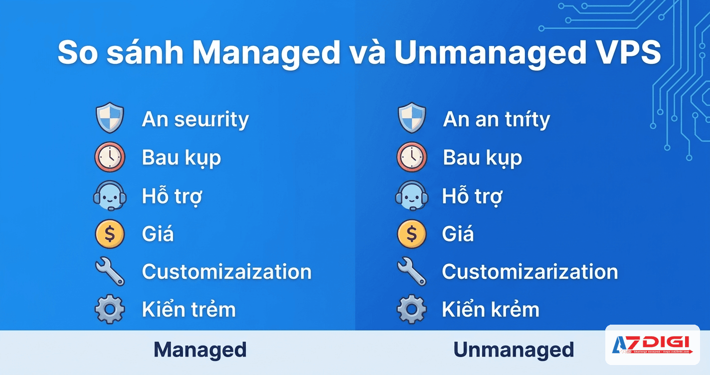 Managed VPS vs Unmanaged VPS: khác nhau thế nào, chọn loại nào? 4 Bảng so sánh Managed VPS vs Unmanaged VPS theo 10 tiêu chí