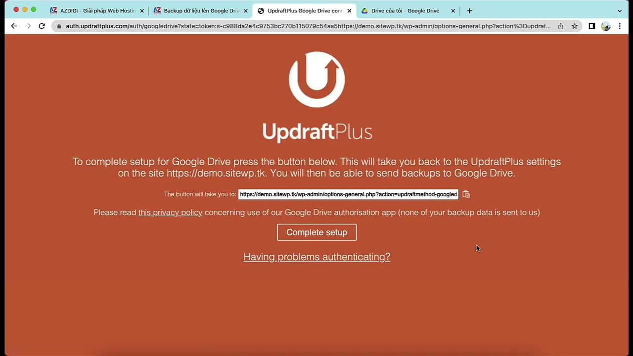 Backup dữ liệu WordPress lên Google Drive với UpdraftPlus 2 Backup dữ liệu WordPress lên Google Drive với UpdraftPlus