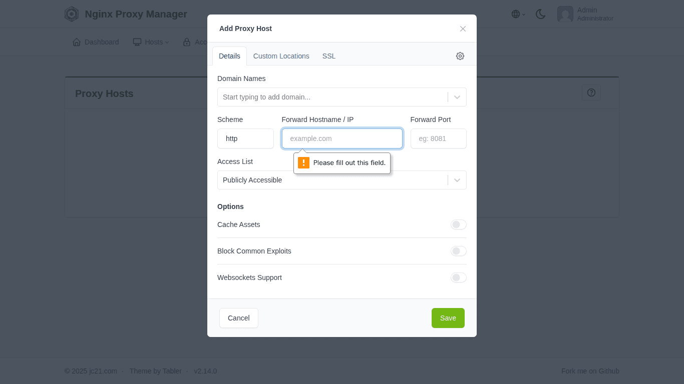 Reverse Proxy với Nginx Proxy Manager + SSL tự động 7 Proxy Host đã tạo thành công