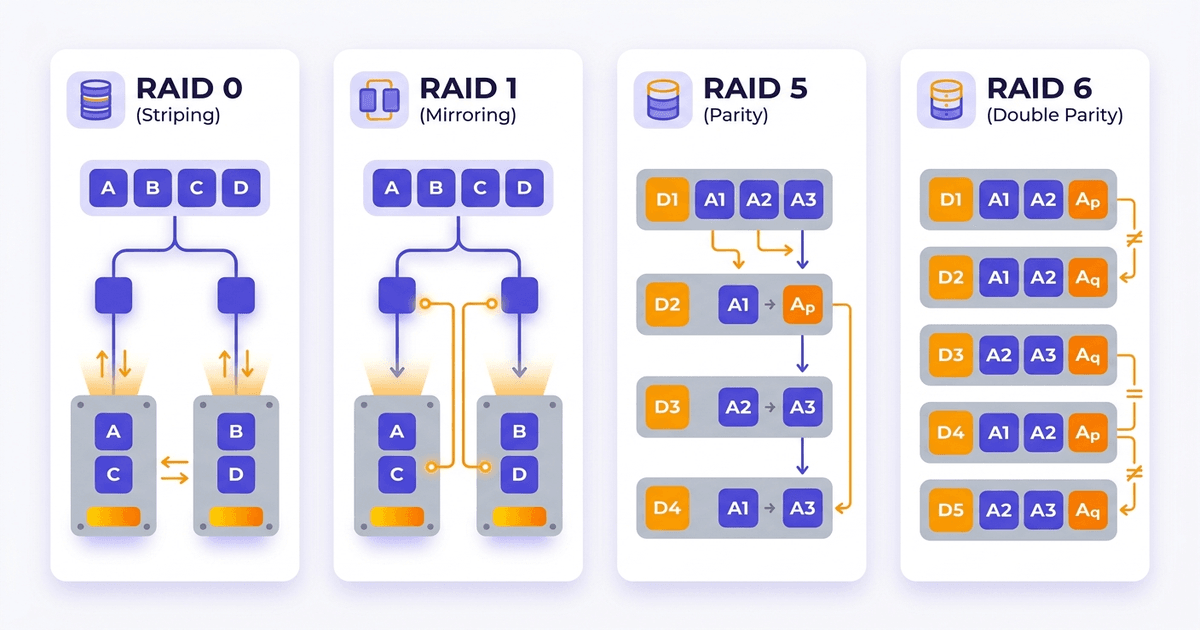 RAID 0, 1, 5, 6: so sánh chi tiết từng cấp RAID 2 Minh hoạ cách hoạt động RAID 0, 1, 5, 6