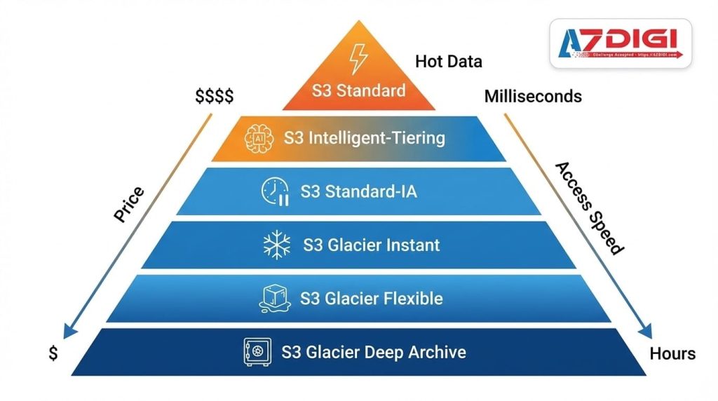 S3 là gì? Tổng quan về dịch vụ S3 của Amazon Web Service 3 Mô hình các tier S3 Amazon - Chọn đúng để tối ưu chi phí