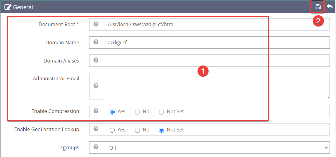 Cách thêm website vào OpenLiteSpeed WebAdmin GUI 8 Cách thêm website vào OpenLiteSpeed WebAdmin GUI