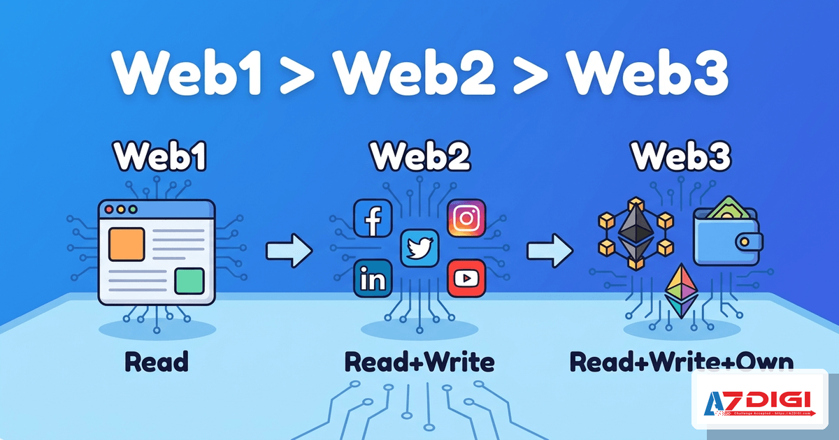 Web3 là gì? Toàn bộ kiến thức từ A đến Z cho người mới 3 So sánh sự phát triển từ Web1 sang Web2 và Web3