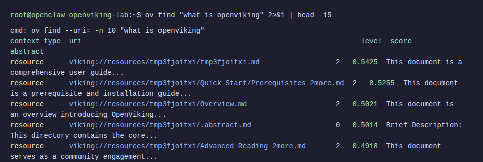 OpenViking semantic search