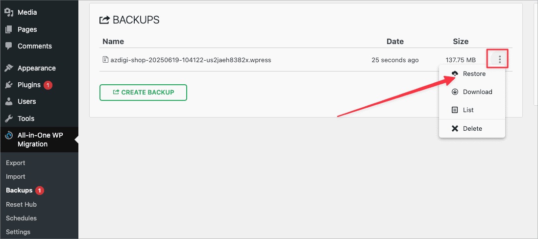 Hướng dẫn chuyển website bằng Plugin All-in-One WP Migration and Backup 9 CleanShot 2025 06 19 at 11.03.05