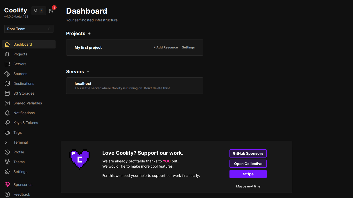 Giao diện Coolify- Hướng dẫn sử dụng Dashboard chi tiết 2 Dashboard chính của Coolify
