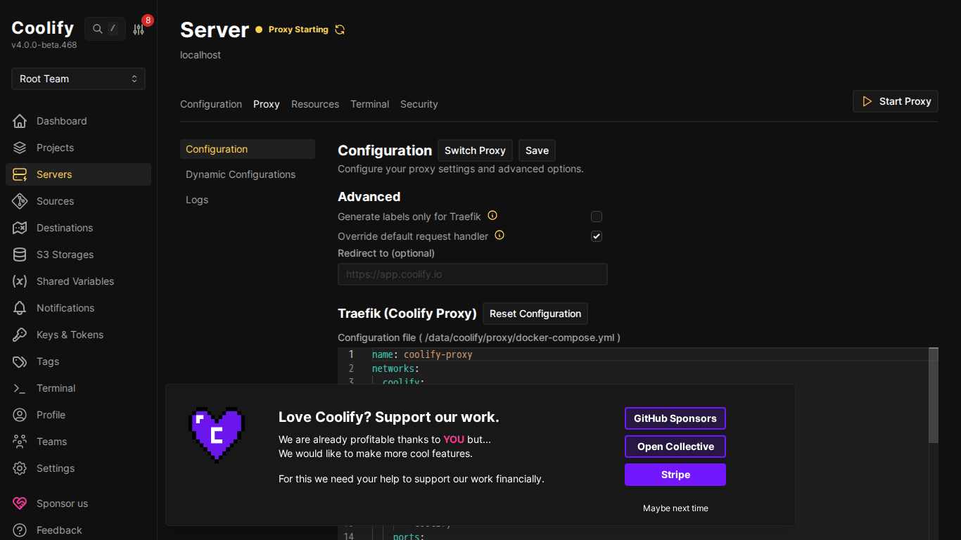 Giao diện Coolify- Hướng dẫn sử dụng Dashboard chi tiết 4 Cấu hình Traefik Proxy trên Coolify
