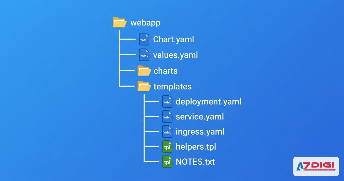 Cấu trúc Helm Chart: Chart.yaml, values.yaml, templates và thành phần quan trọng 2 Sơ đồ cấu trúc thư mục Helm chart