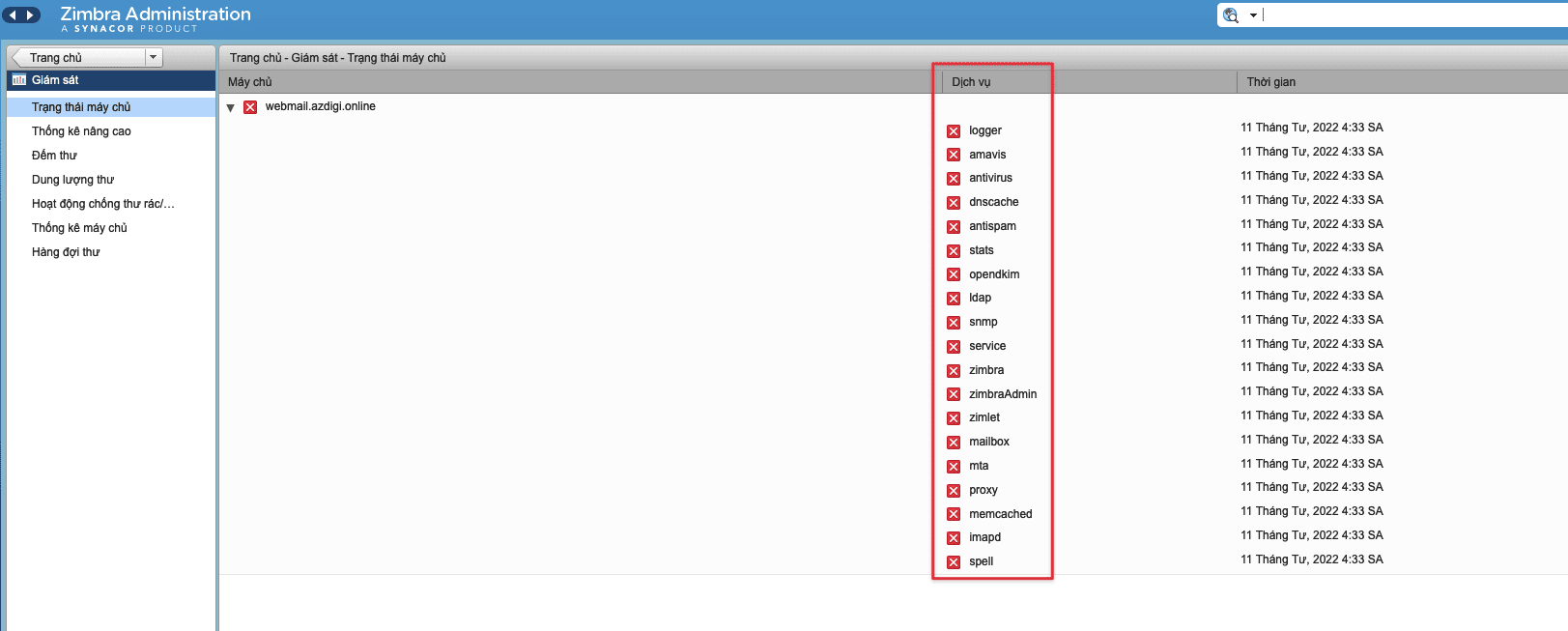 Hướng dẫn cài đặt Zimbra Mail trên CentOS 7 6 Dịch vụ không hoạt động