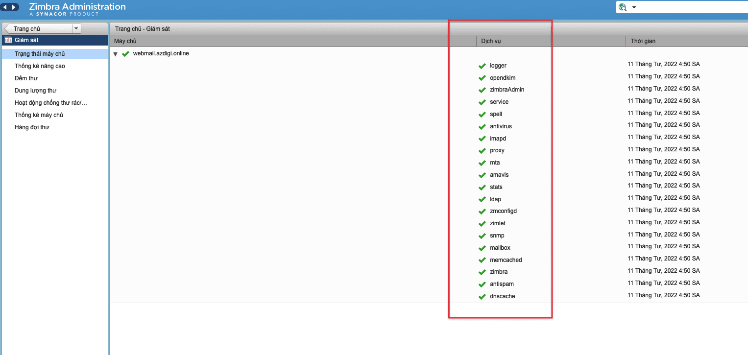 Hướng dẫn cài đặt Zimbra Mail trên CentOS 7 7 Dịch vụ đã hoạt động