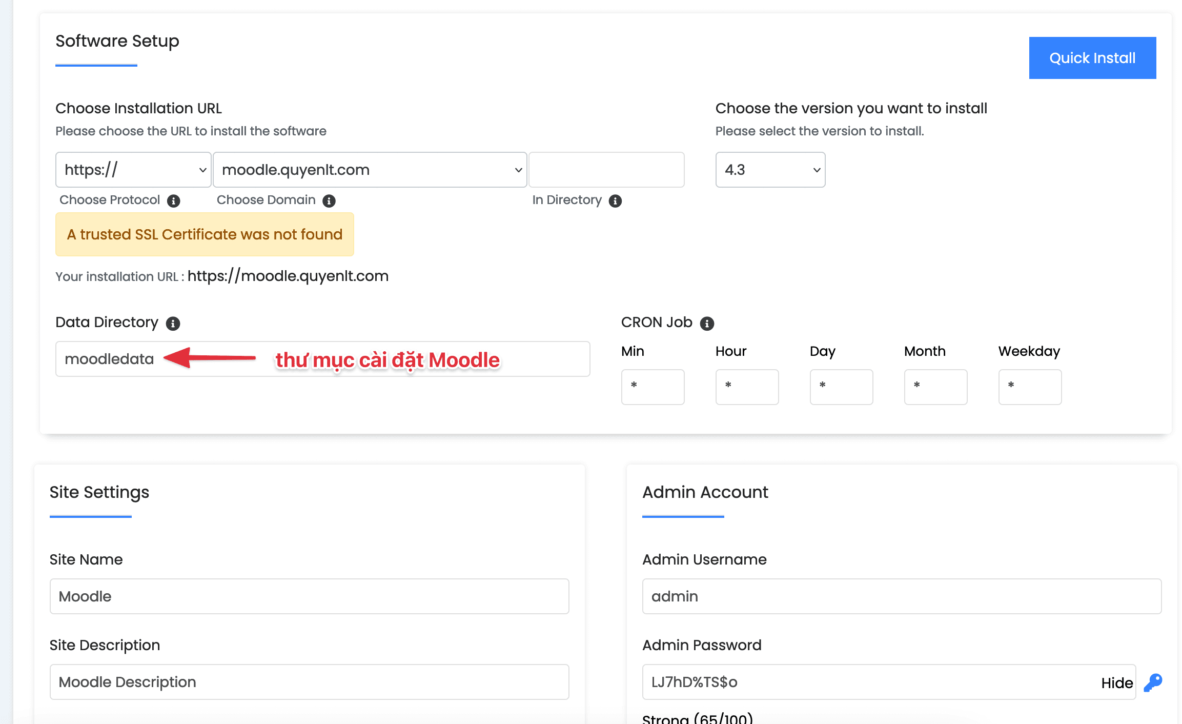 Hướng dẫn cài Moodle trên cPanel bằng Softaculous 6 CleanShot 2023 12 01 at
