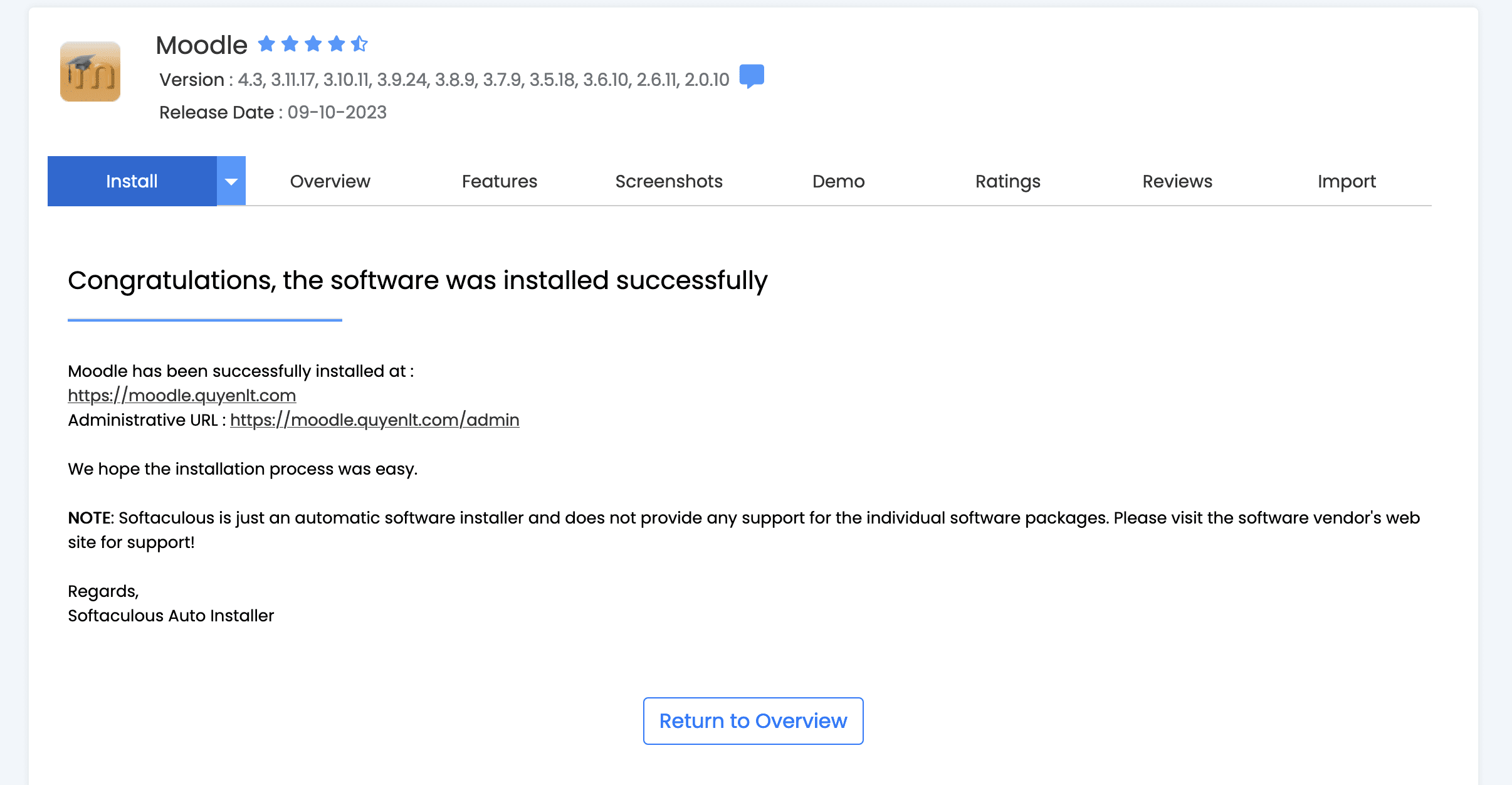 Hướng dẫn cài Moodle trên cPanel bằng Softaculous 9 CleanShot 2023 12 01 at