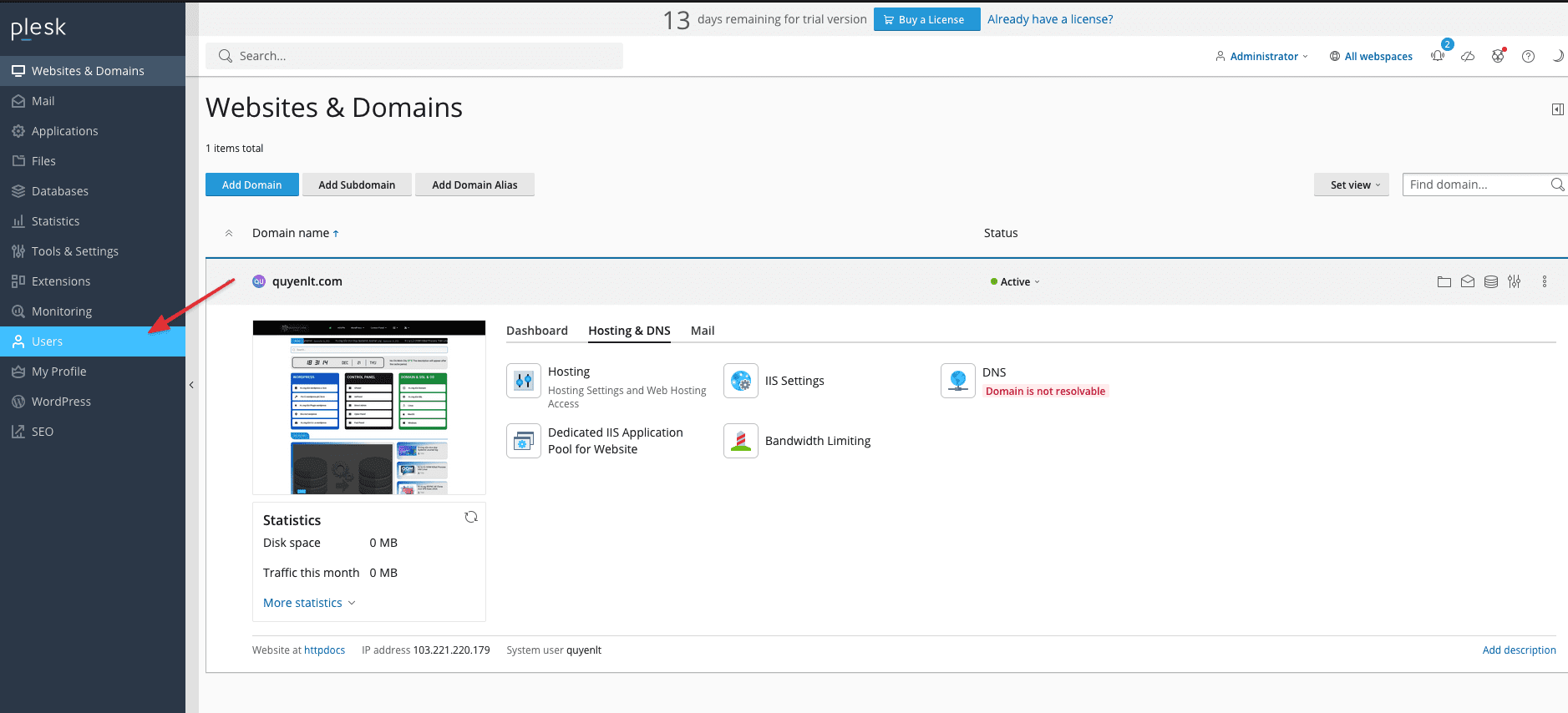 Hướng dẫn tạo User quản lý Website ở Plesk 7 CleanShot 2023 12 22 at 01.52.41