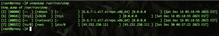 Xem history trên CentOS bằng utmpdump 3 CleanShot 2023 12 30 at 20.12.28