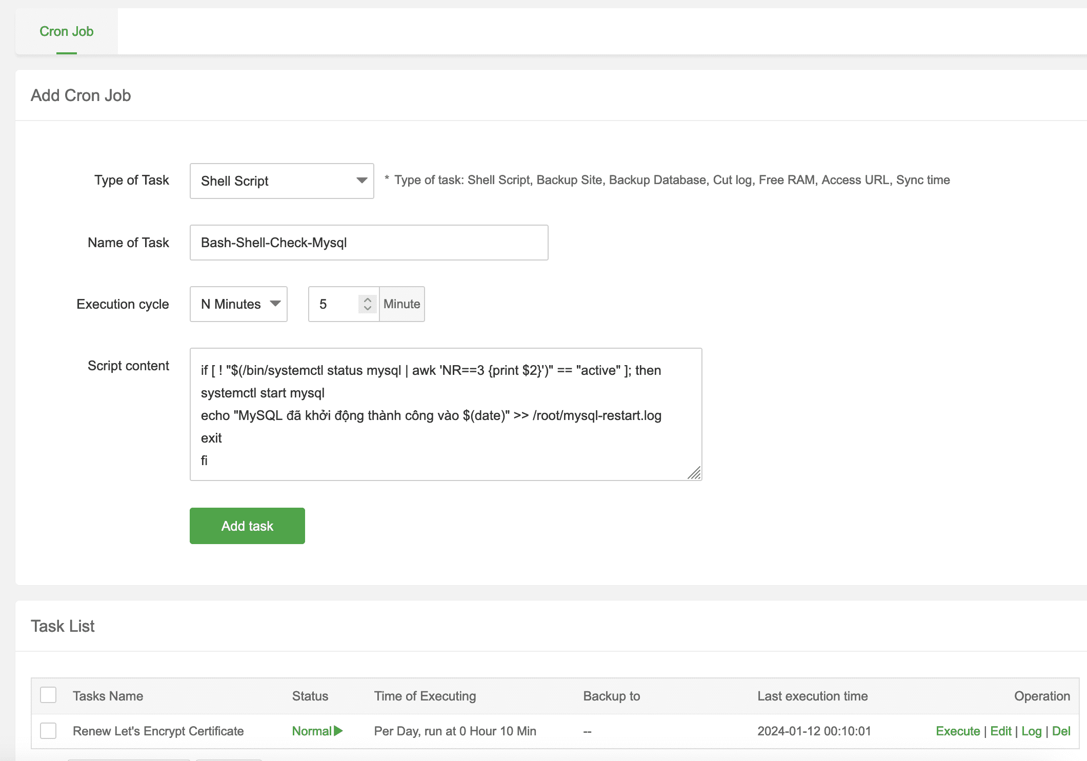 Hướng dẫn tạo cron kiểm tra và khởi động MySQL aaPanel 4 CleanShot 2024 01 12 at