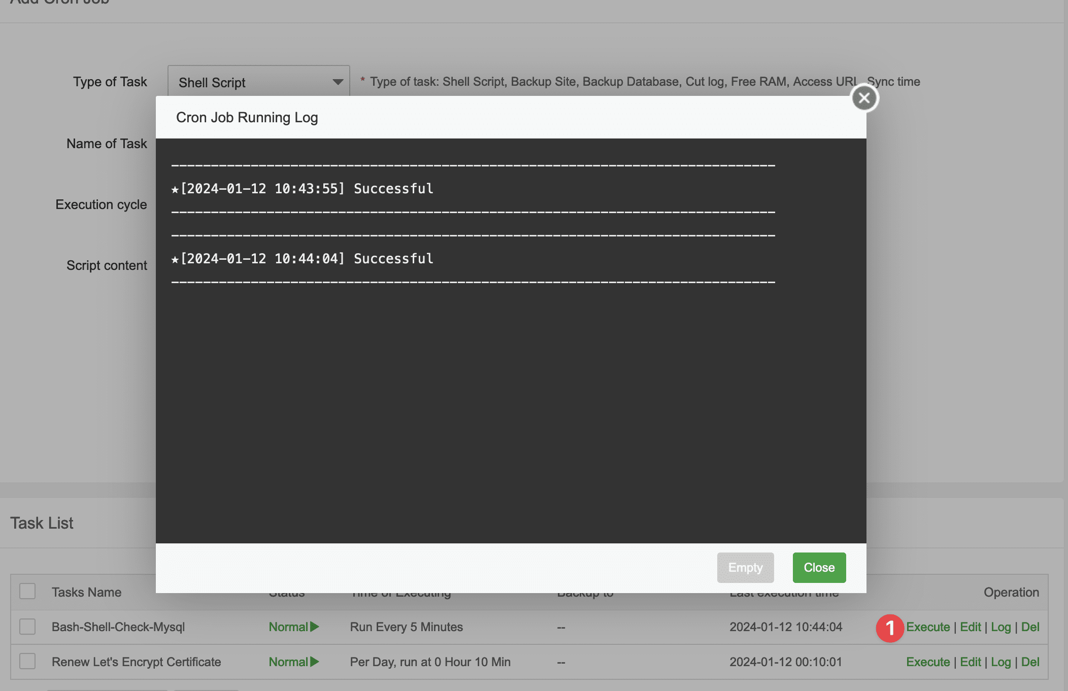 Hướng dẫn tạo cron kiểm tra và khởi động MySQL aaPanel 5 CleanShot 2024 01 12 at
