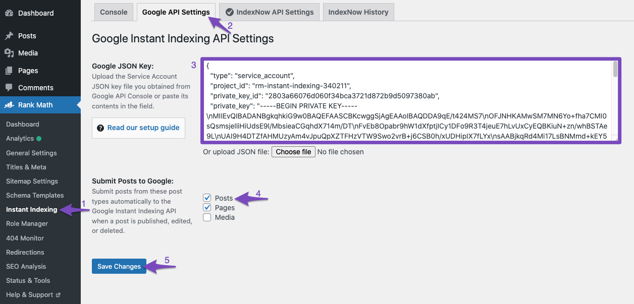 Index bài viết ngay lập tức với Rank Math SEO 19 Instant Indexing configuration