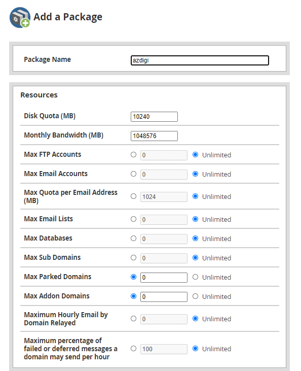 Hướng dẫn tạo Package trên gói Reseller Hosting 3 Package 2