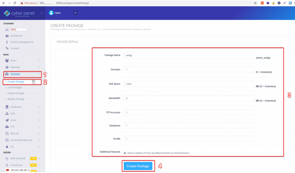 Hướng dẫn tạo Package trên CyberPanel (How to create Packages on CyberPanel) 1 Hướng dẫn tạo Package trên CyberPanel
