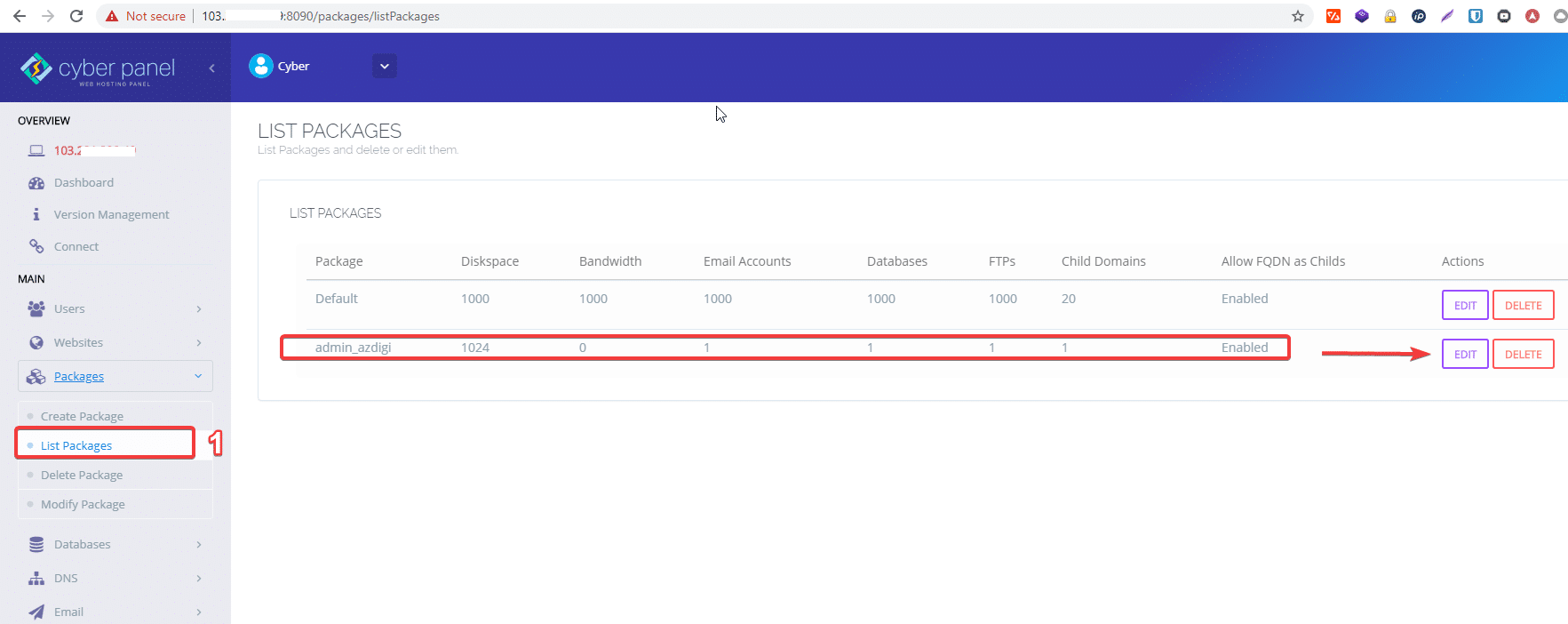 Hướng dẫn tạo Package trên CyberPanel (How to create Packages on CyberPanel) 3 Packages1