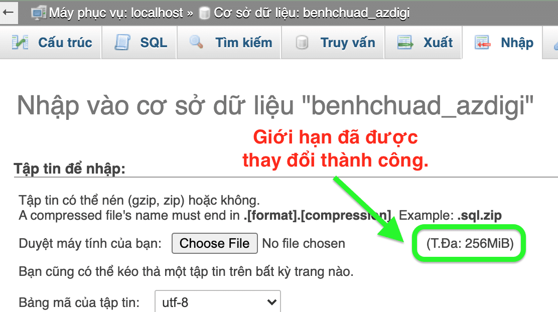 Tăng giới hạn upload/import phpMyadmin Directadmin chỉ với 3 bước 7 Screen Shot 2020 06 01 at 7.03.49 AM