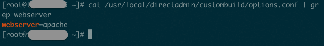 Tăng giới hạn upload/import phpMyadmin Directadmin chỉ với 3 bước 6 check webserver directadmin - cat /usr/local/directadmin/custombuild/options.conf | grep webserver