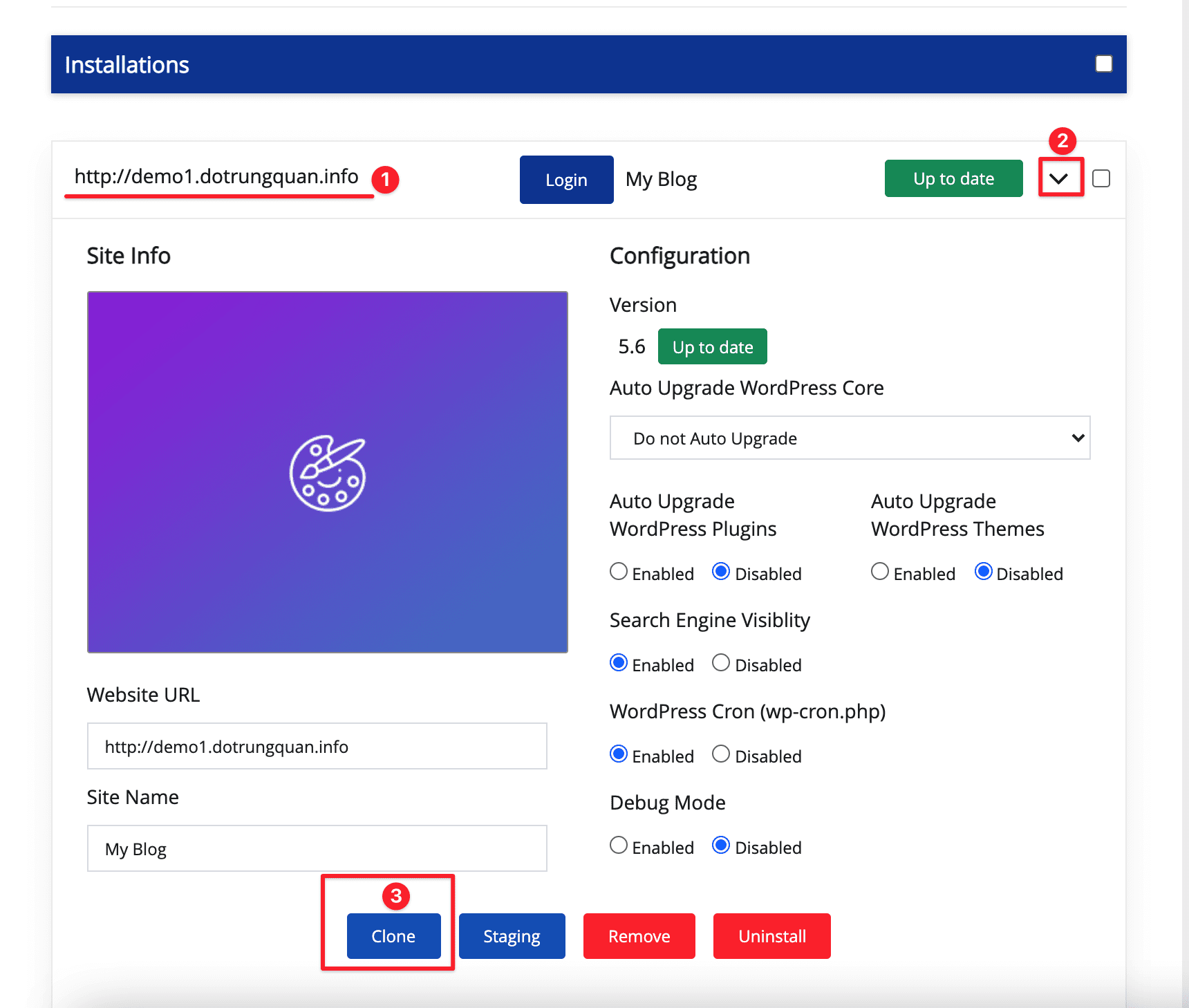 Clone website bằng WordPress Manager