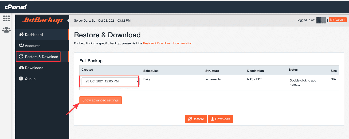 Hướng dẫn sử dụng Jetbackup 5 trên cPanel 6 Hướng dẫn sử dụng Jetbackup 5 trên cPanel