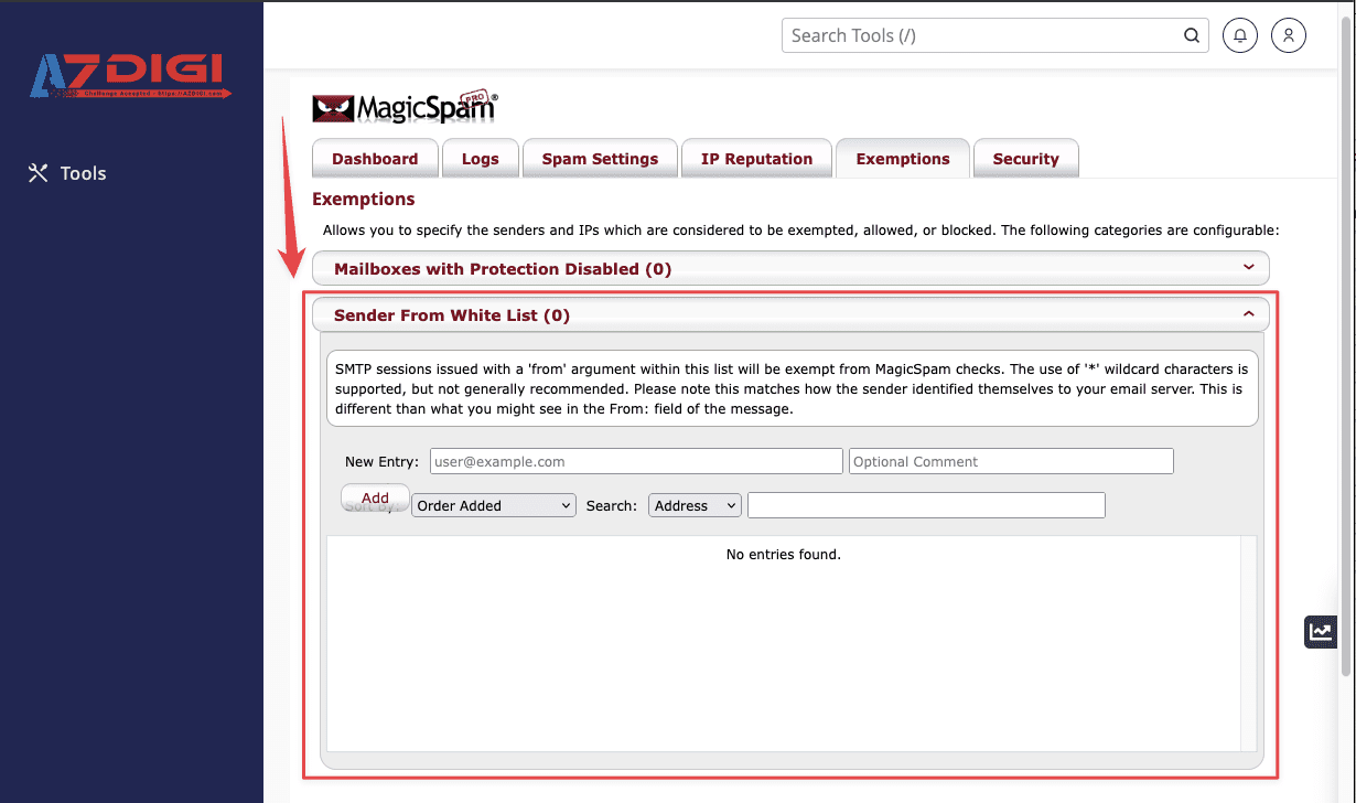 Hướng dẫn cấu hình Whitelist/Blacklist với MagicSpam 5 Sender From White List