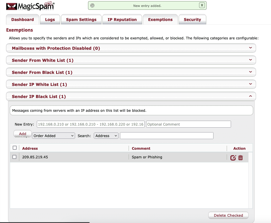 Hướng dẫn cấu hình Whitelist/Blacklist với MagicSpam 16 add IP blackilist 2