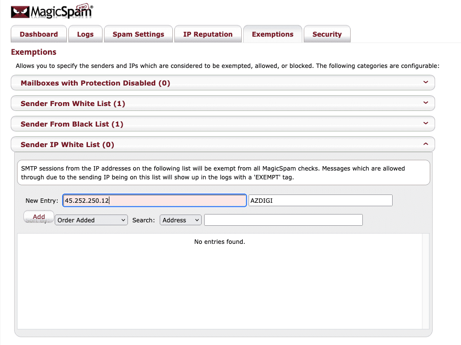 Hướng dẫn cấu hình Whitelist/Blacklist với MagicSpam 12 add IP whitelist 1