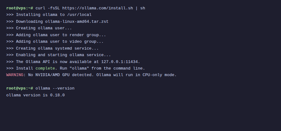 Cài đặt Ollama trên VPS Ubuntu – Chạy AI riêng trong 15 phút 2 Quá trình cài đặt Ollama trên VPS Ubuntu