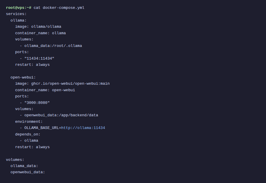 Cài Open WebUI + Ollama bằng Docker Compose – Tạo ChatGPT riêng trên VPS 7 Docker Compose file cho Ollama + Open WebUI