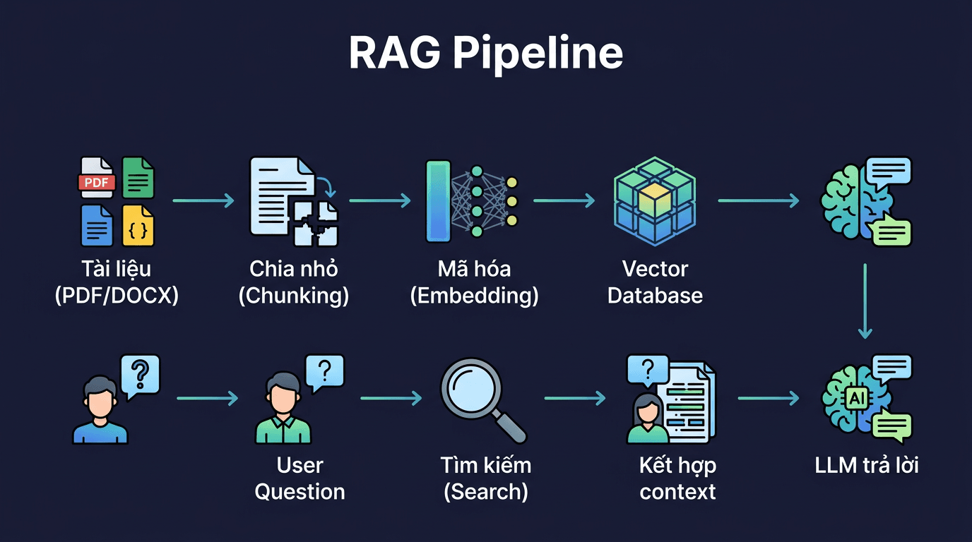 RAG là gì? Xây chatbot tài liệu nội bộ trên VPS 1 RAG Pipeline Flow