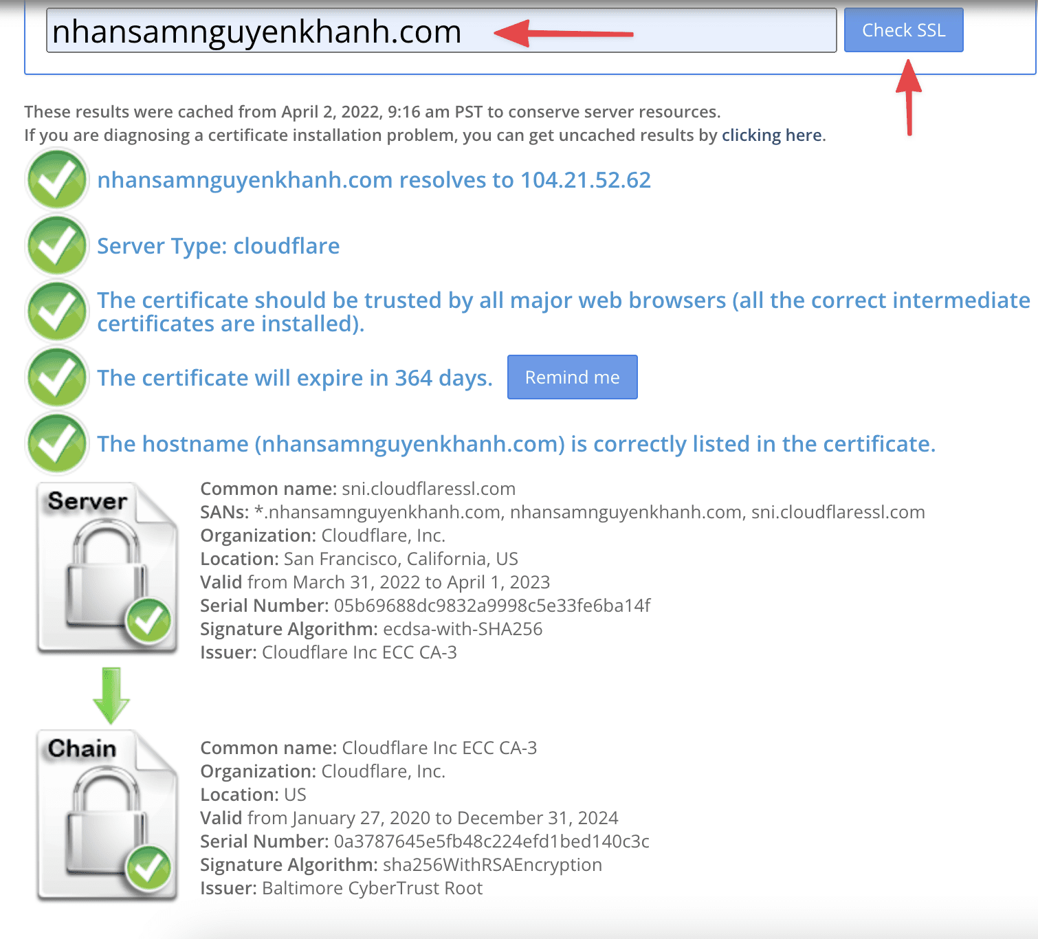 Hướng dẫn cài đặt SSL trên CloudFlare 13 Kiểm tra chứng chỉ