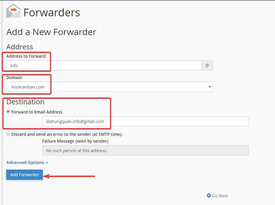 Hướng dẫn cấu hình Email Forwarders trong cPanel 4