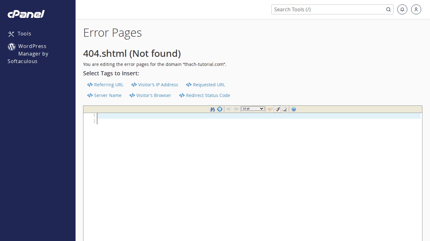Hướng dẫn tuỳ chỉnh Error Pages trên cPanel – Trang lỗi 403, 404, 500 đẹp hơn 3 Editor tuỳ chỉnh trang lỗi 404 trên cPanel