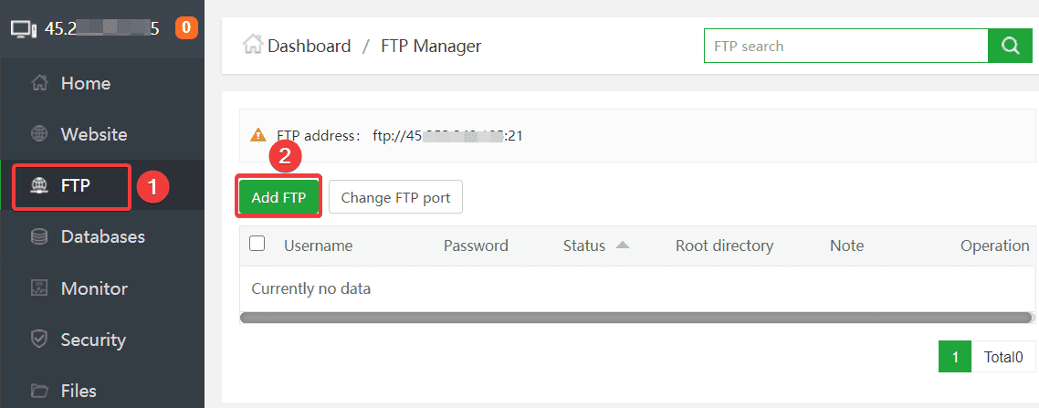 Hướng dẫn tạo và sử dụng FTP trên aaPanel 3 Tạo và sử dụng FTP trên aaPanel.