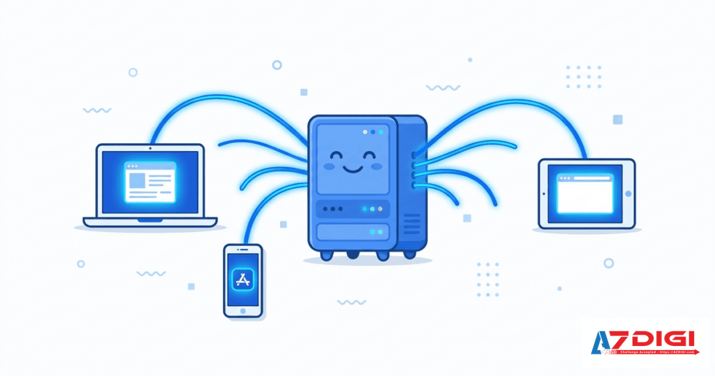 Hosting là gì? Cách hoạt động và cách chọn loại hosting phù hợp 2 Máy chủ hosting gửi dữ liệu website đến máy tính, máy tính bảng và điện thoại
