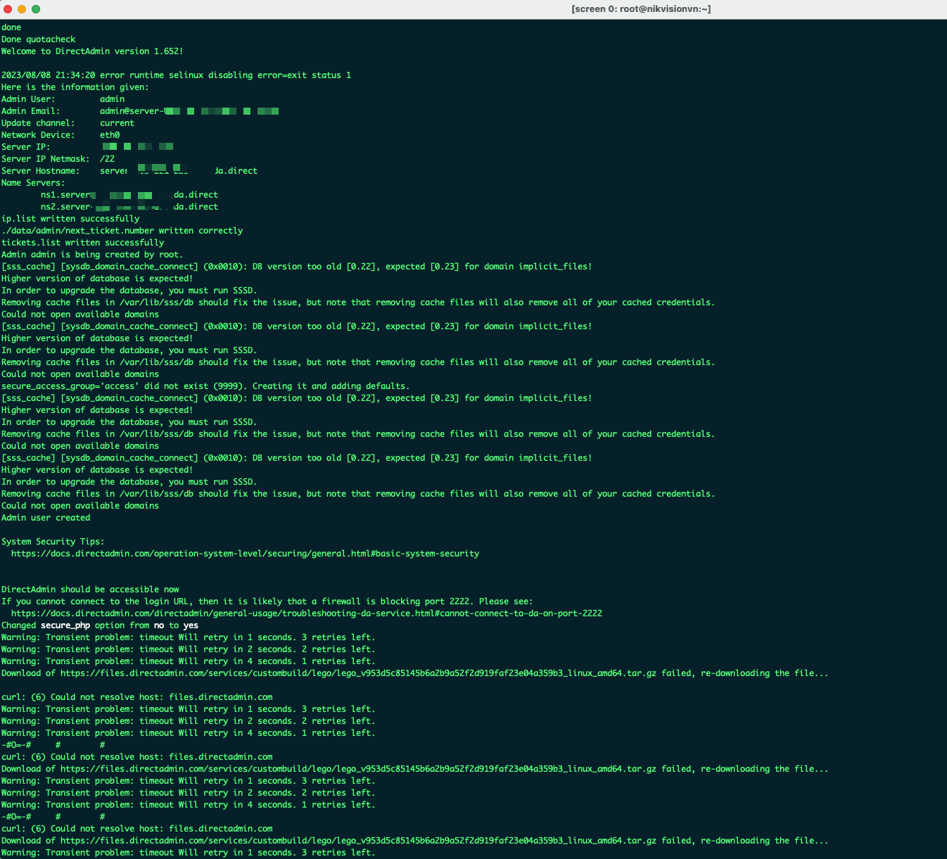 Sửa lỗi curl: (6) Could not resolve host khi cài đặt DirectAdmin trên Almalinux 8 2 iScreen Shoter iTerm2 230809084548