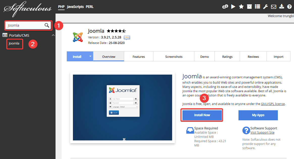Hướng dẫn cài đặt website Joomla với Softaculous trên cPanel 3 joomla1