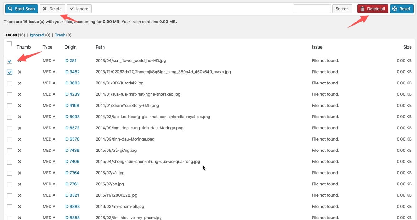 Xóa bớt ảnh không sử dụng trong WordPress 3 mediacleaner 3