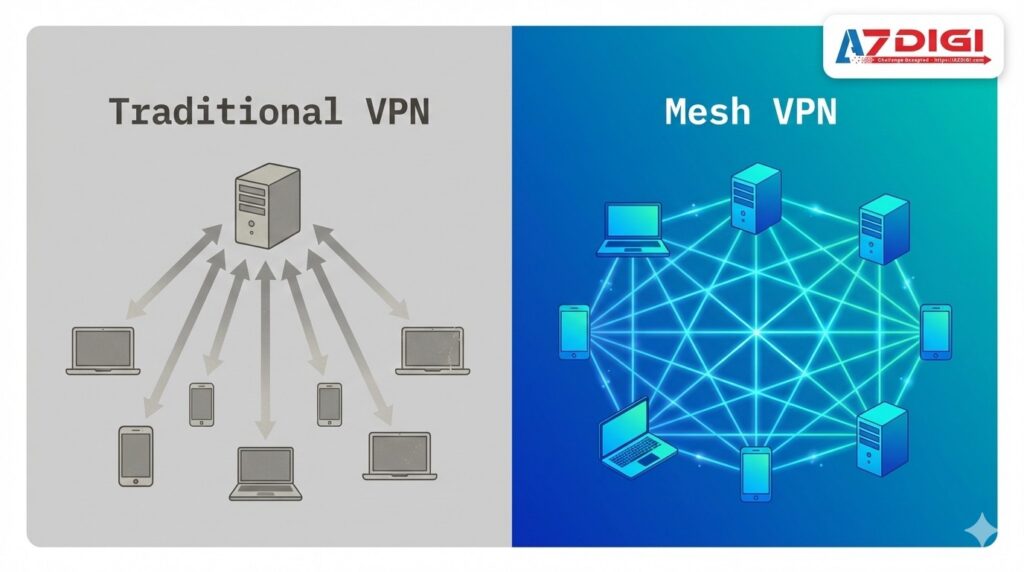 Tailscale là gì? Hướng dẫn chi tiết từ A-Z 3 Sự khác nhau giữa Mesh VPN và VPN truyền thống