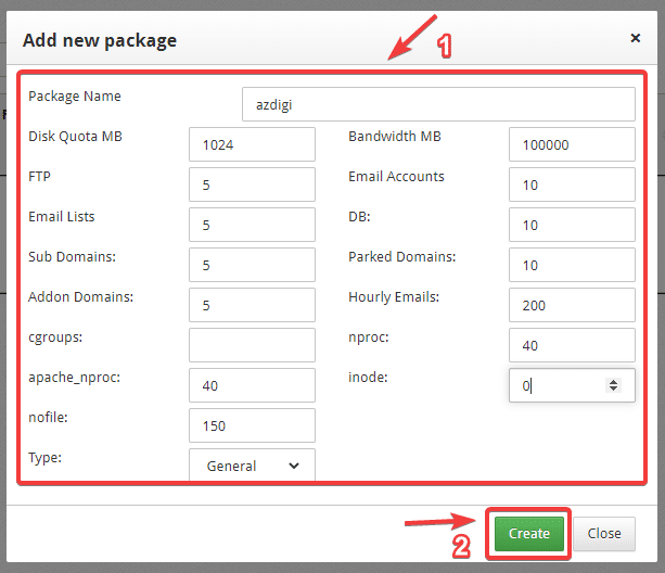 Hướng dẫn tạo Package trên Centos Web Panel (CWP) 4 package cwp3