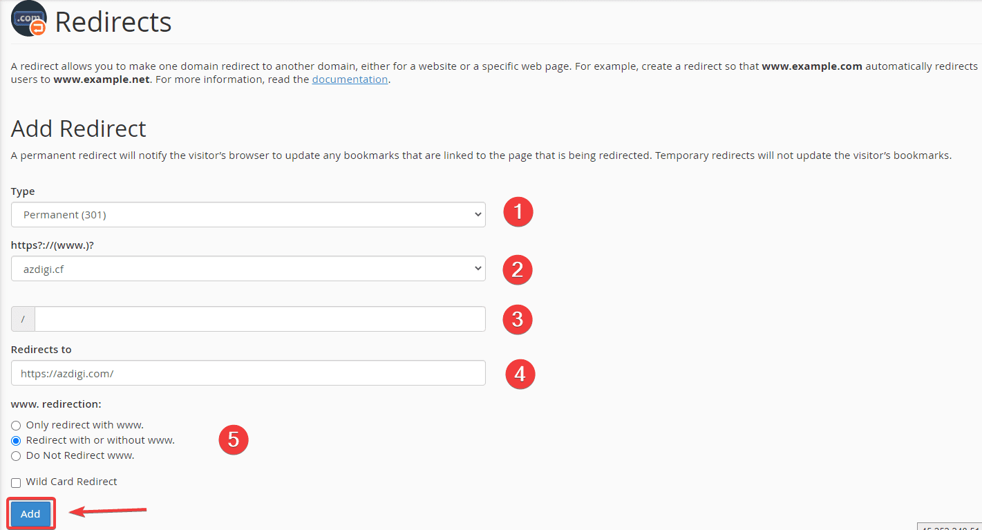 Hướng dẫn sử dụng tính năng Redirects trên cPanel 3 Sử dụng tính năng Redirects trên cPanel