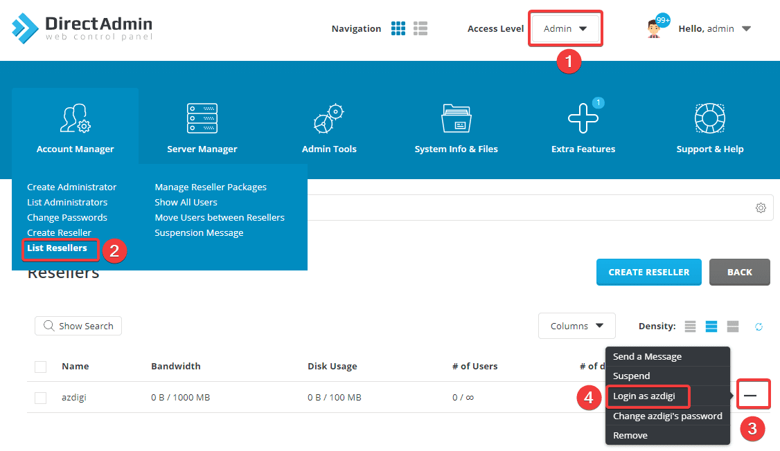 Hướng dẫn nâng cấp User lên Reseller bằng command trên DirectAdmin 7 Hướng dẫn nâng cấp User lên Reseller bằng command trên Directadmin