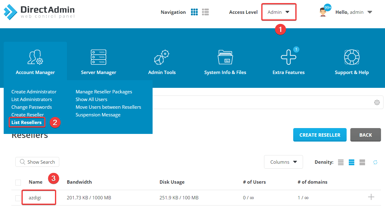 Hướng dẫn nâng cấp Reseller lên Admin bằng command trên DirectAdmin 2 Hướng dẫn nâng cấp Reseller lên Admin bằng command trên DirectAdmin