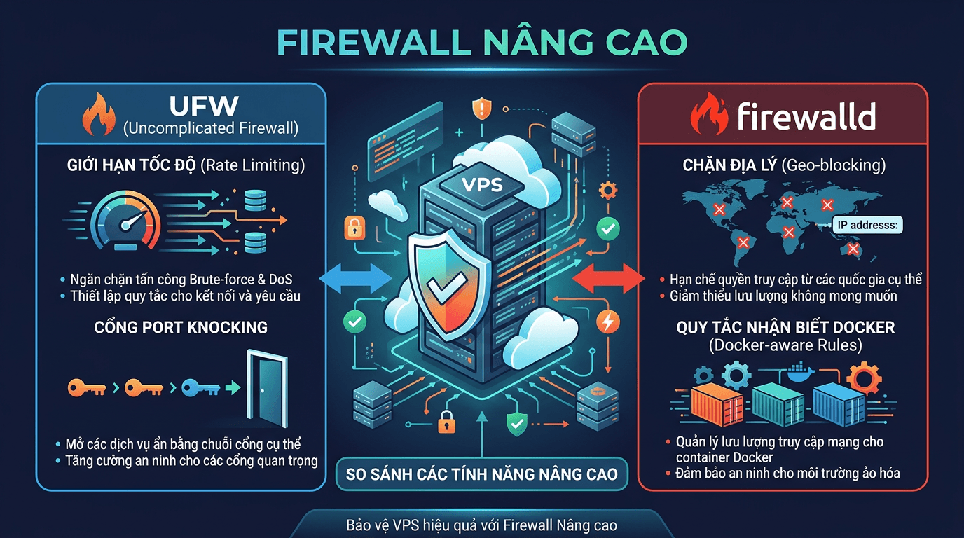 Firewall nâng cao trên Linux VPS – UFW và firewalld cho production 1 Firewall nâng cao VPS