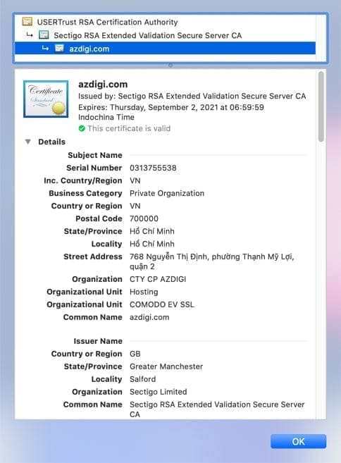 Chứng chỉ SSL là gì và các thông tin cần biết 4 Thông tin đầy đủ của chứng chỉ SSL