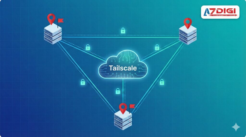 Hướng dẫn Tailscale trên VPS: Tạo mạng riêng ảo an toàn từ A-Z 2 Sơ đồ mạng Tailscale kết nối nhiều VPS - hướng dẫn tailscale